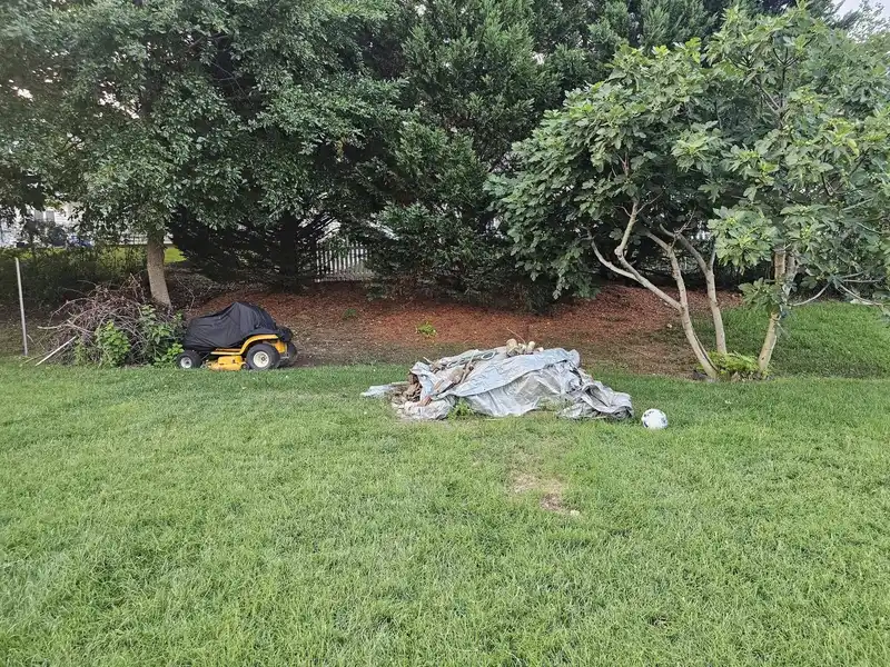The same fenced Henrico yard, cleared where the playset stood